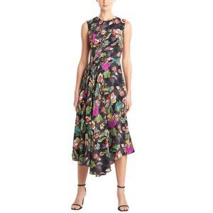 Natori Floral Side Drape Silk-Blend Dress